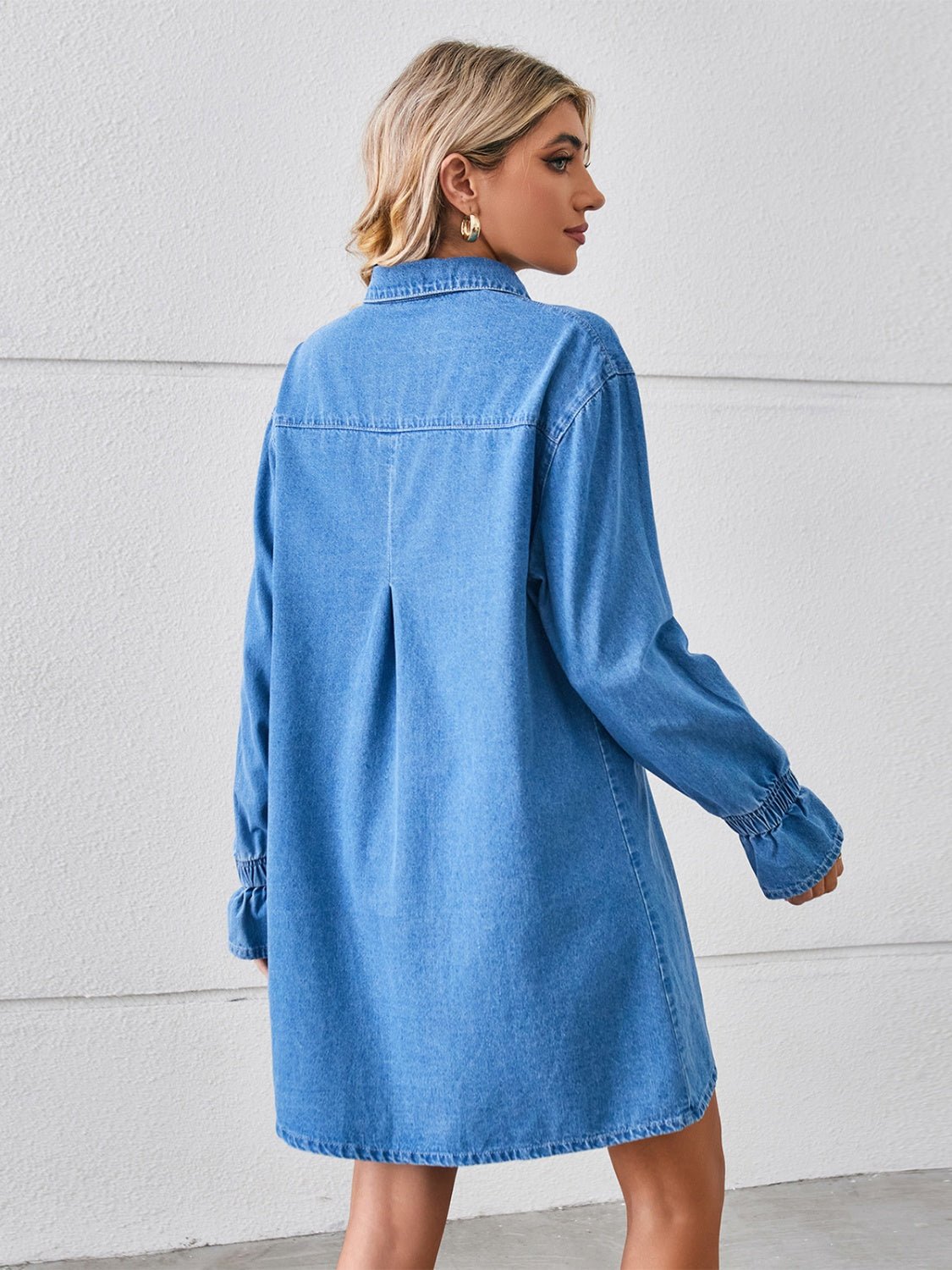 Pocketed Dropped Shoulder Mini Denim Dress - Cowtown Bling N Things