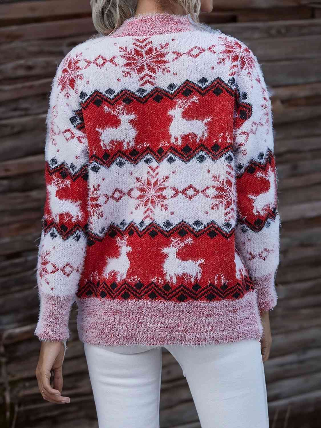 Reindeer & Snowflake Round Neck Sweater - Cowtown Bling N Things
