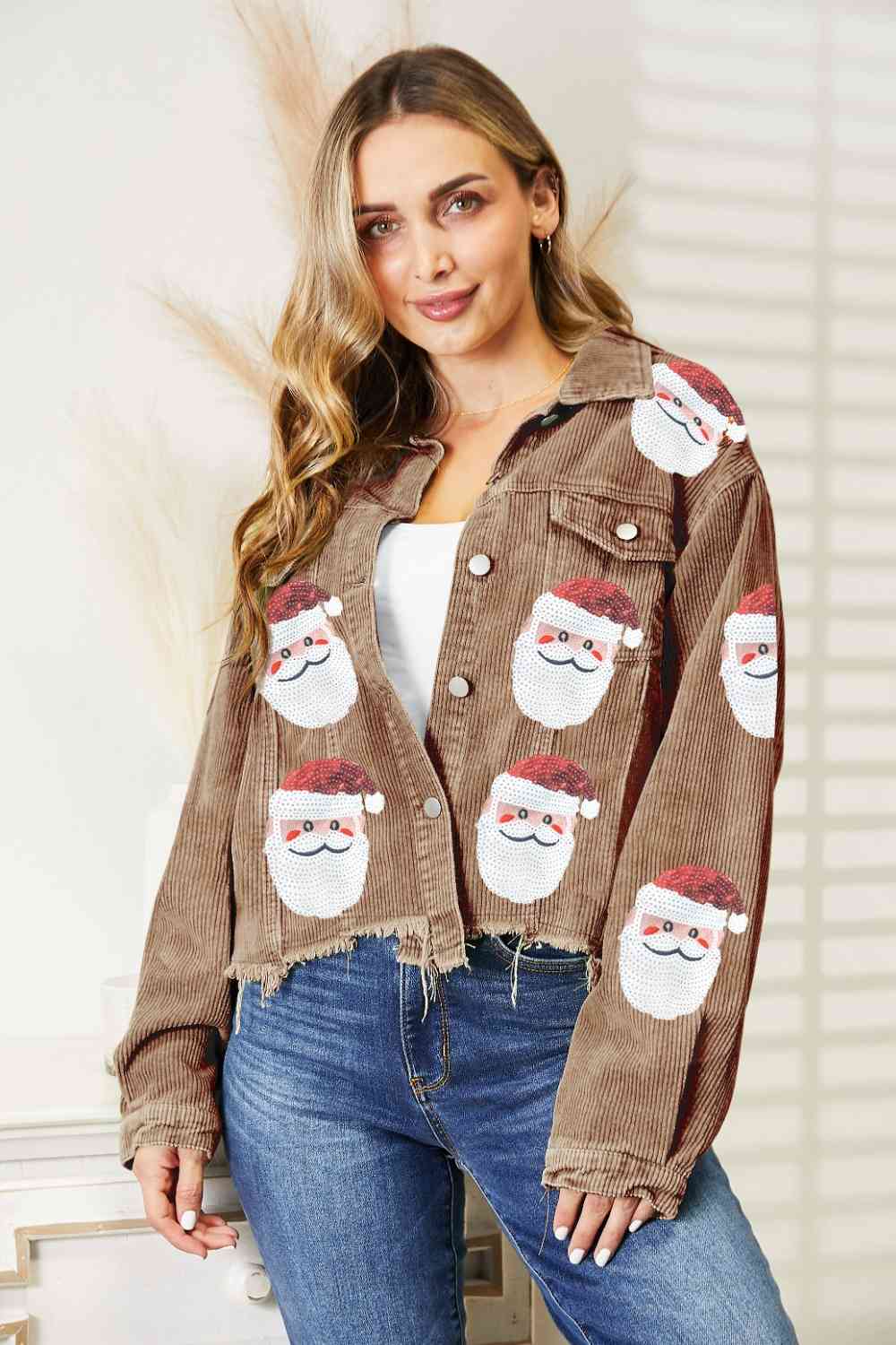 Santa Sequin Raw Hem Jacket - Cowtown Bling N Things