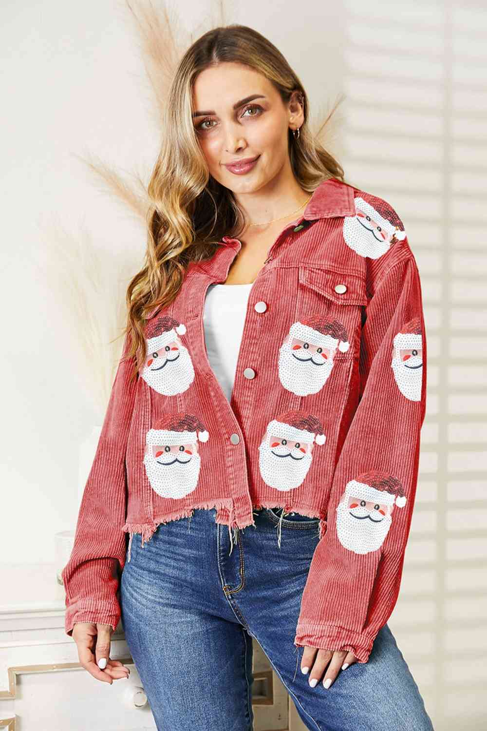 Santa Sequin Raw Hem Jacket - Cowtown Bling N Things