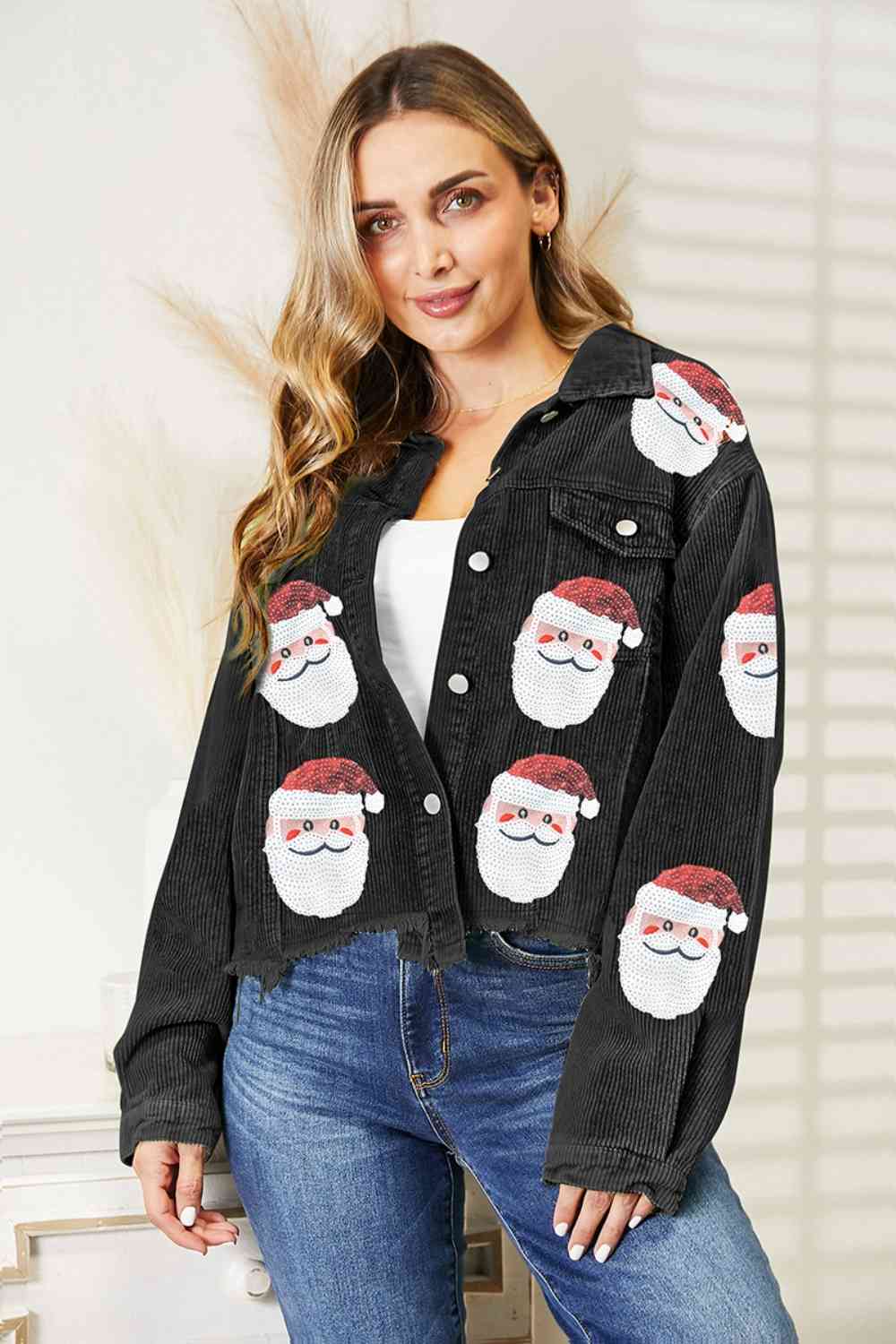 Santa Sequin Raw Hem Jacket - Cowtown Bling N Things