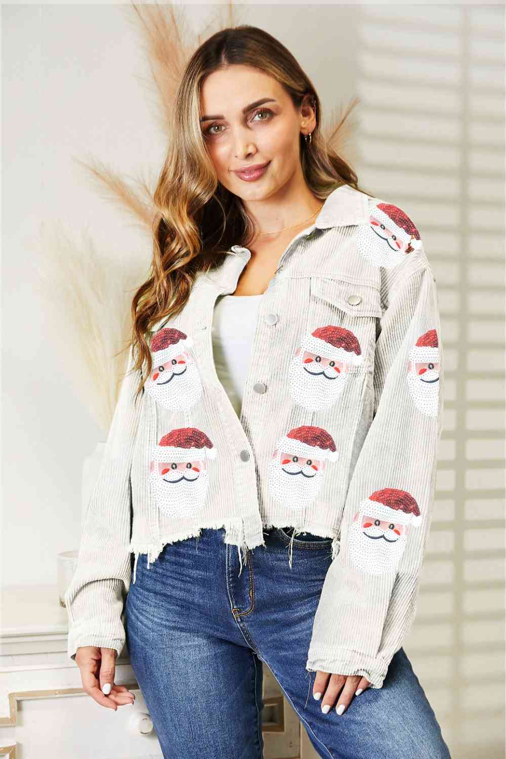 Santa Sequin Raw Hem Jacket - Cowtown Bling N Things