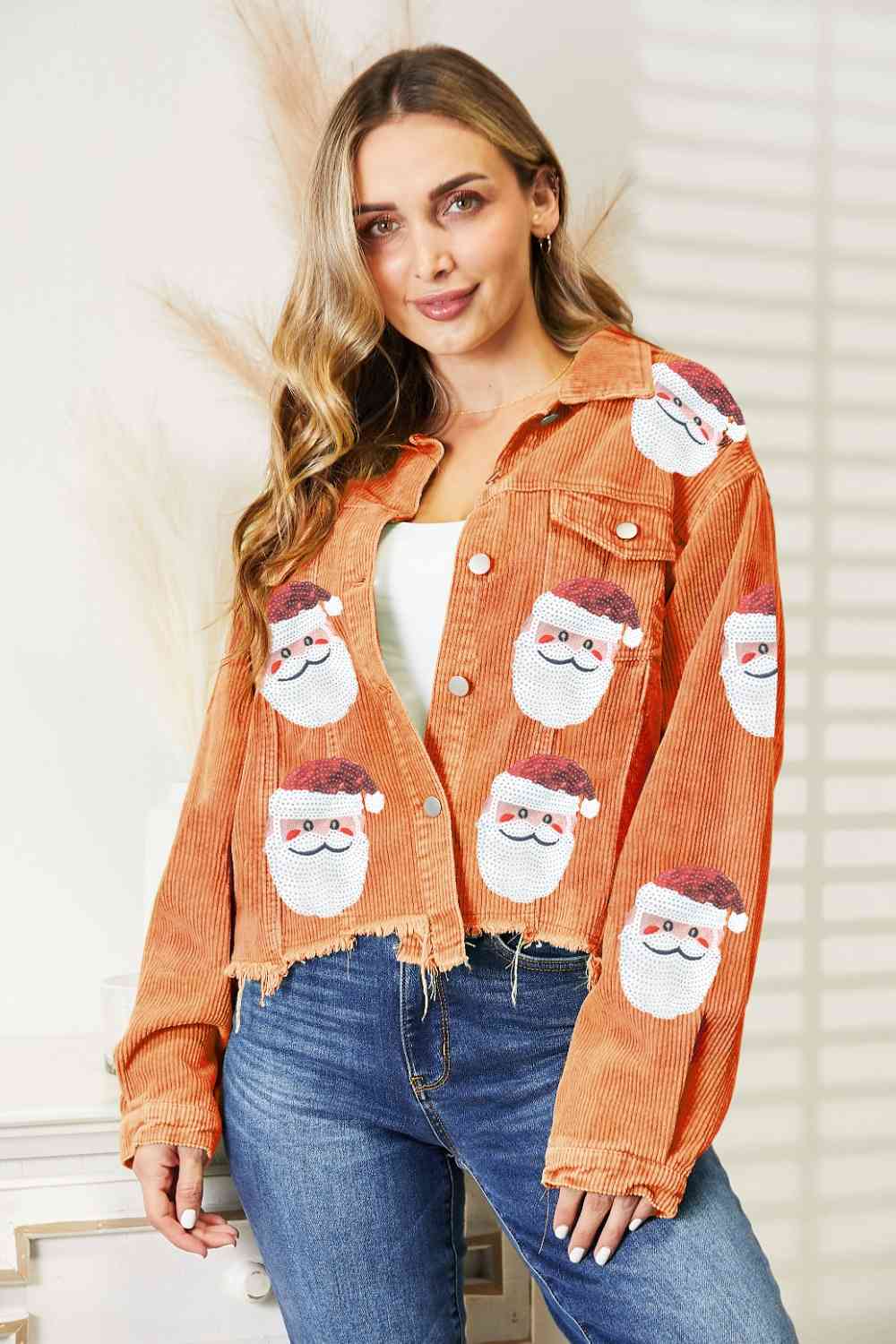 Santa Sequin Raw Hem Jacket - Cowtown Bling N Things