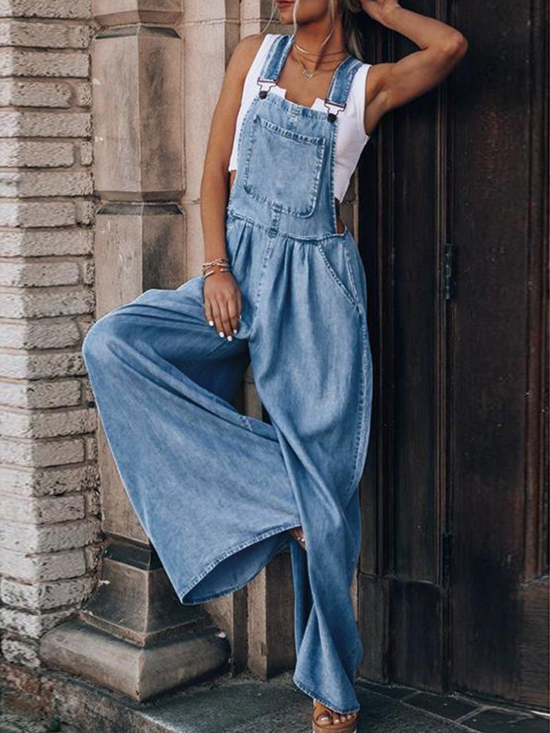 Wide Leg Denim Overalls - Cowtown Bling N Things