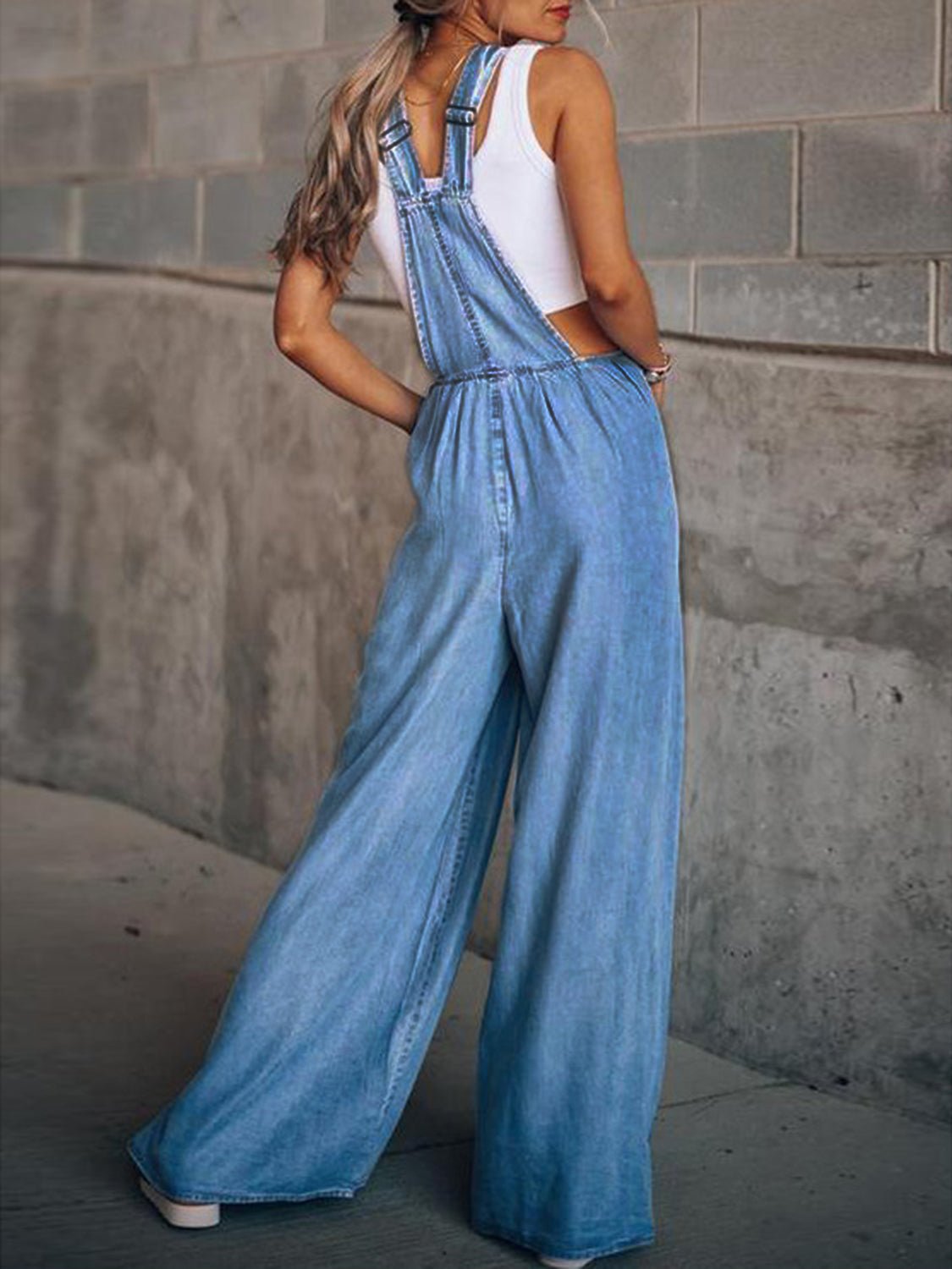Wide Leg Denim Overalls - Cowtown Bling N Things